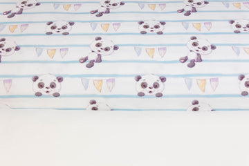 Stoffpaket Jersey + Bündchen mit Pandas, weiß, hellblau